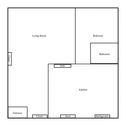 Floor plan for 1 bed, 1 bath, 625 sqft